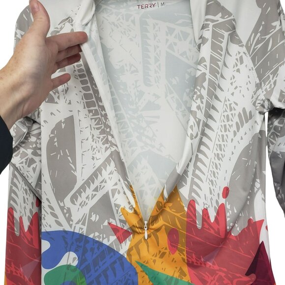 Terry Cycling Long Sleeve Athletic Shirt Front Zip Womens M Eiffel Tower Print - Picture 4 of 12